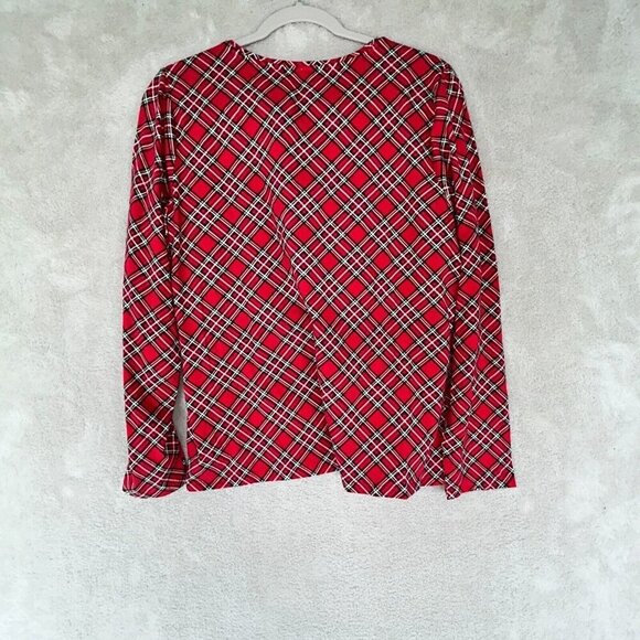 The Talbots Tee Womens Large Red Tartan Plaid Cotton Stretch Long Sleeve Holiday - Picture 4 of 5